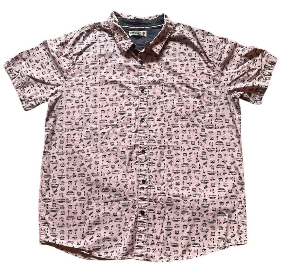 Surfer Pink Button Down Casual Shirt Mens Size XXL Beach Cali Blockcore Palms